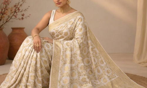 Dyeable Floral Jaal Jaquard Gerogette Saree with Heavy Pallu