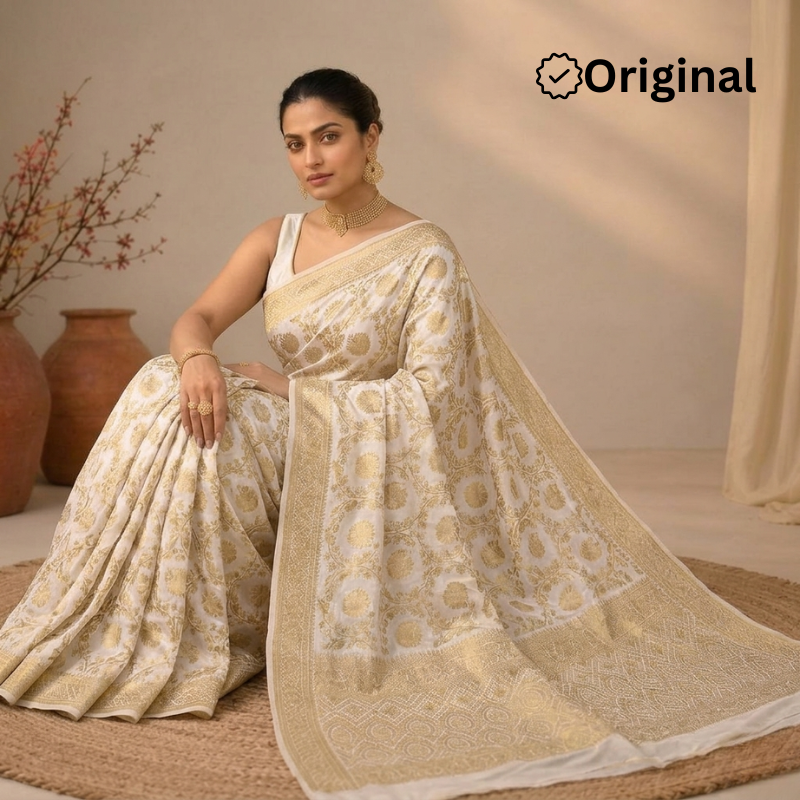Dyeable Floral Jaal Jaquard Gerogette Saree with Heavy Pallu