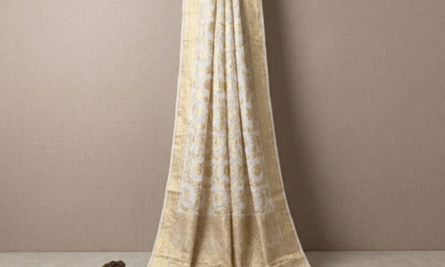 Dyeable Floral Jaal Jaquard Gerogette Saree with Heavy Pallu