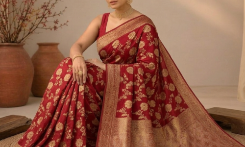 Dyeable Floral Jaal Jaquard Crepe Saree with Heavy Pallu