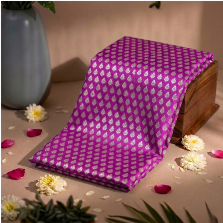 Leaf Pattern Golden Zari on Purple Pure Banarasi Silk