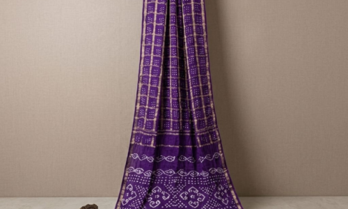 Pure Gajji Silk Puple Bandhej Saree with Heavy Pallu