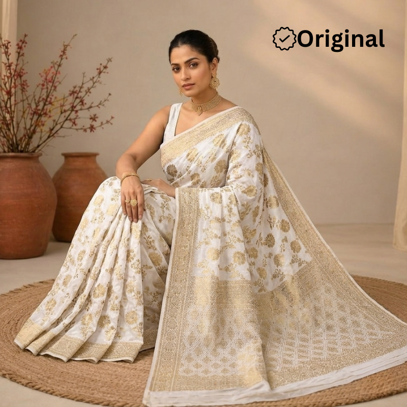 Dyeable Floral Jaal Jaquard Crepe Saree with Heavy Pallu