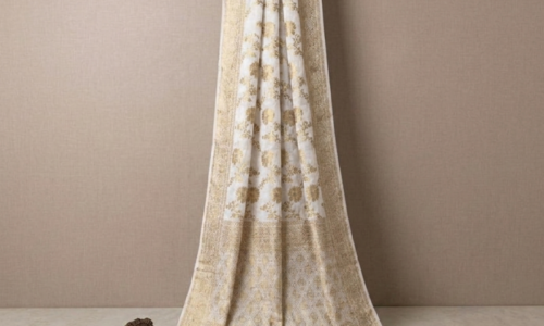 Dyeable Floral Jaal Jaquard Crepe Saree with Heavy Pallu