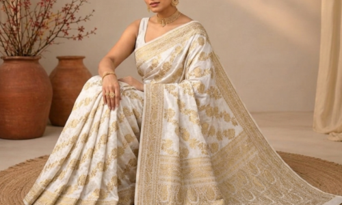 Lehariya Jaal Jaquard Gerogette Saree