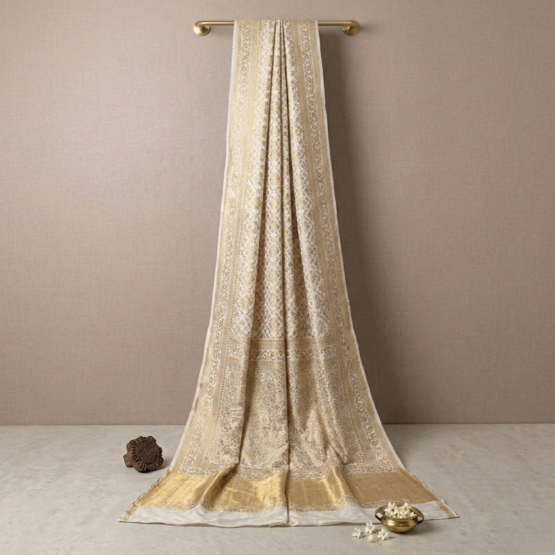 Dyeable Symmetrical Jaquard Satin Saree with Heavy Pallu