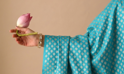 Leaf Booti Golden Zari on Sky Blue Pure Banarasi Silk 2