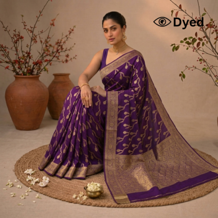 Dyeable Lehariya Jaal Jaquard Crepe Saree with Heavy Pallu