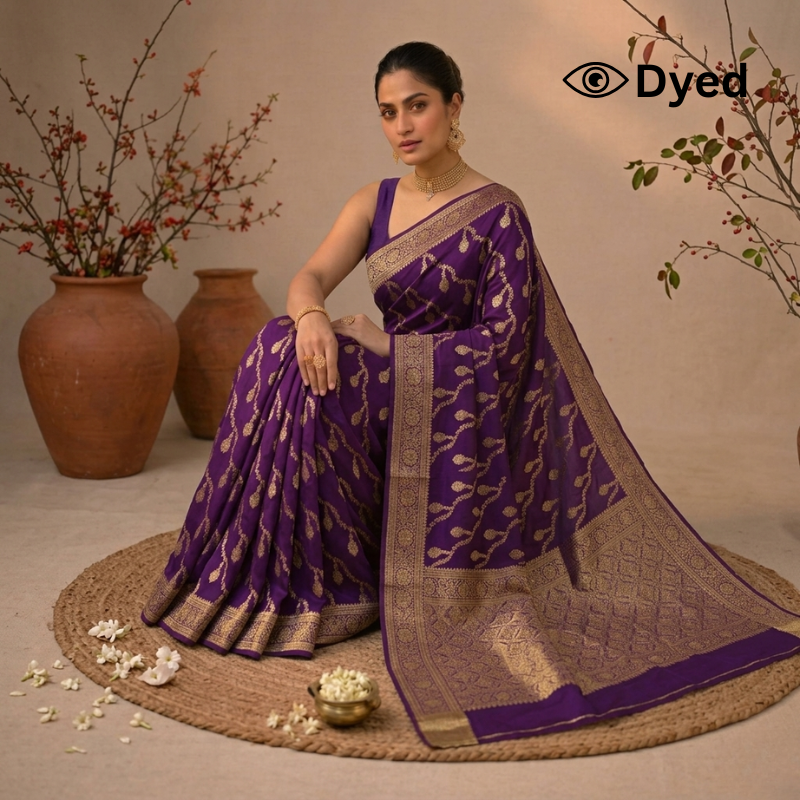 Dyeable Lehariya Jaal Jaquard Crepe Saree with Heavy Pallu