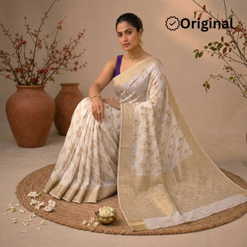 Dyeable Lehariya Jaal Jaquard Crepe Saree with Heavy Pallu