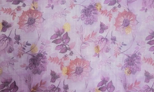 Lavendor Floral Print On Kota Doriya Fabric