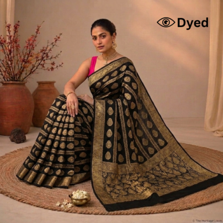 Dyeable Vertical Striped Jaal Jaquard Georgette Saree with Heavy Pallu