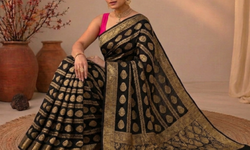 Dyeable Vertical Striped Jaal Jaquard Georgette Saree with Heavy Pallu