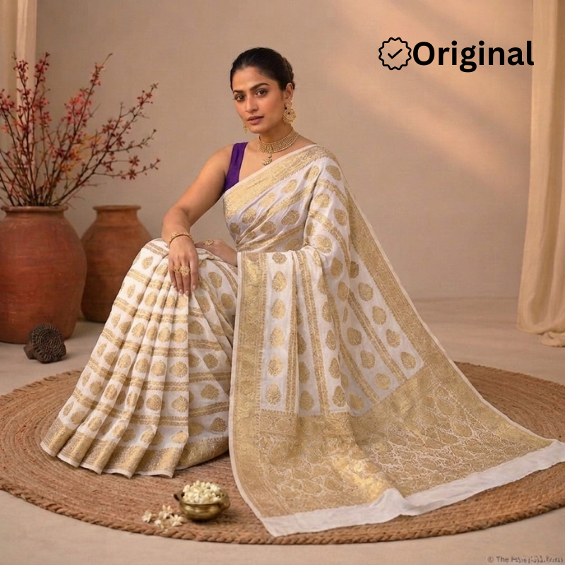 Dyeable Vertical Striped Jaal Jaquard Georgette Saree with Heavy Pallu