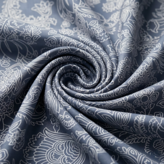 Floral Print on Blue Chanderi Silk Fabric