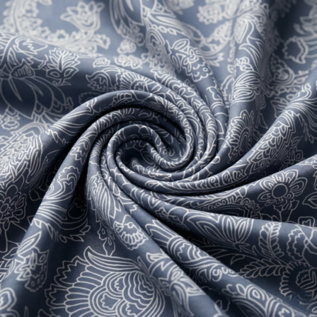Floral Print on Blue Chanderi Silk Fabric