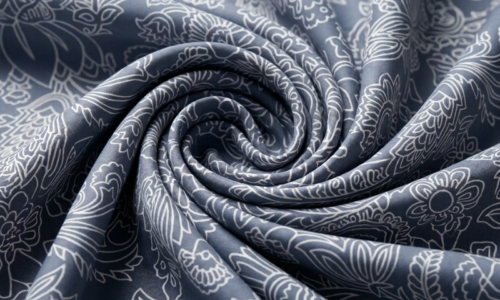 Floral Print on Blue Chanderi Silk Fabric