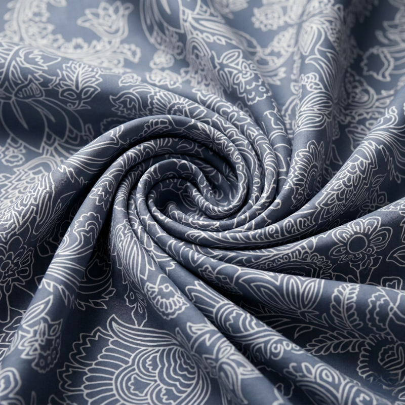 Floral Print on Blue Chanderi Silk Fabric