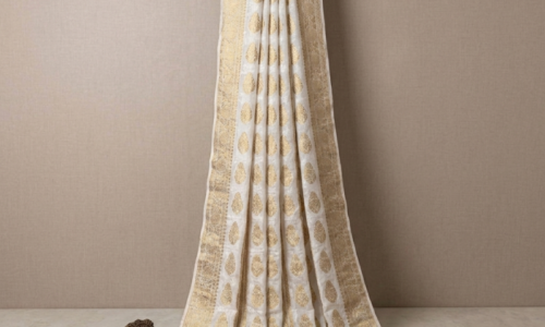 Dyeable Vertical Striped Jaal Jaquard Georgette Saree with Heavy Pallu