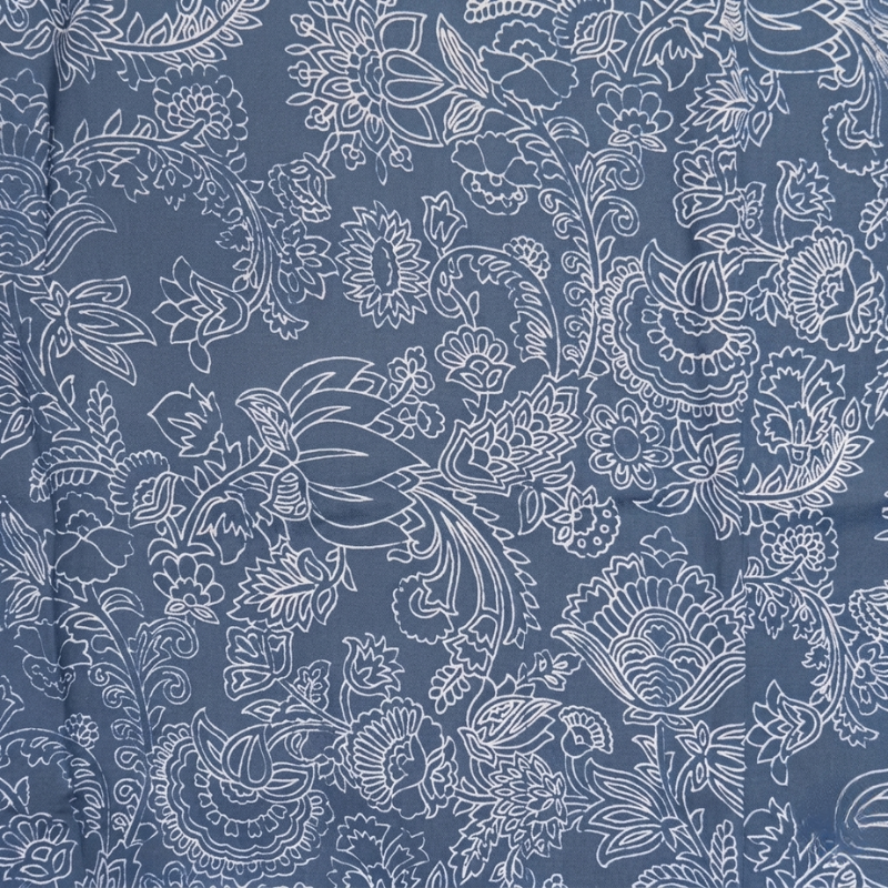 Floral Print on Blue Chanderi Silk Fabric 2