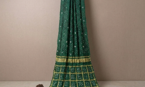 Pure Gajji Silk Green Bandhej Saree with Heavy Pallu