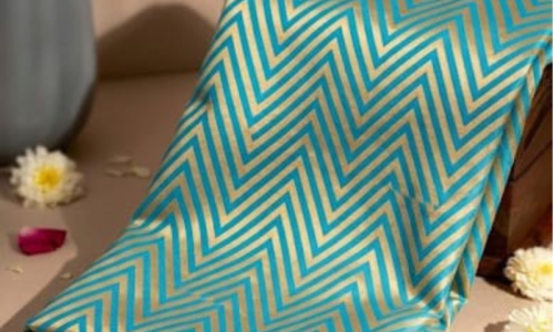 Zig-Zag Pattern Golden Zari on Sky Blue Pure Banarasi Silk