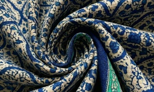 Blue Jaal Print on Chanderi Silk Fabric