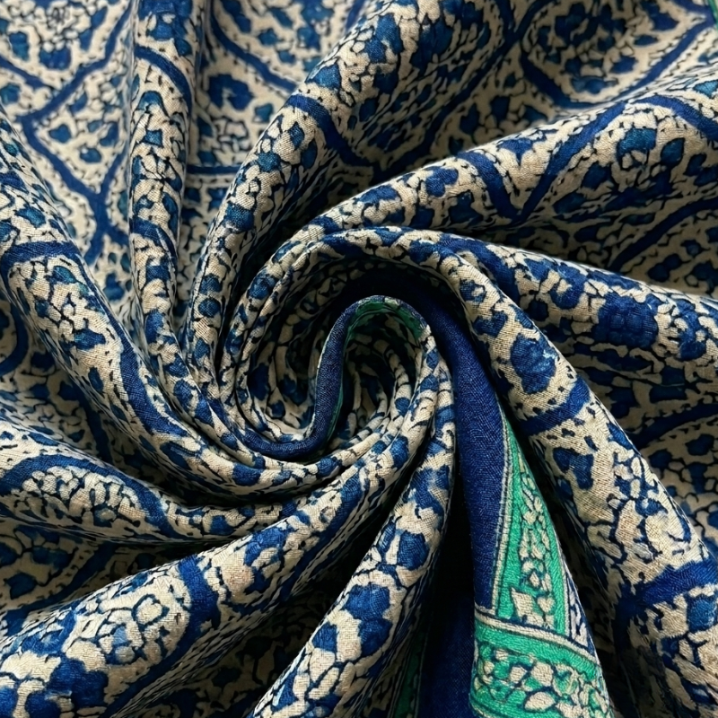 Blue Jaal Print on Chanderi Silk Fabric
