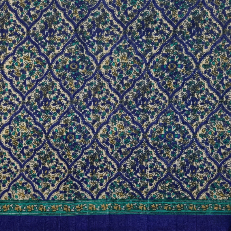Blue Jaal Print on Chanderi Silk Fabric 2