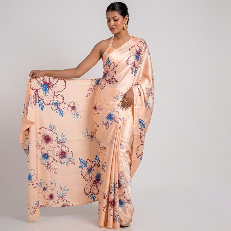 Multi Floral Satin Saree
