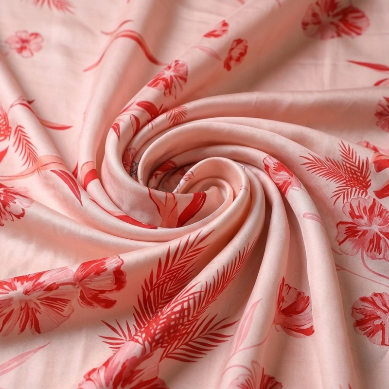 Satin Peach Pink Floral Saree