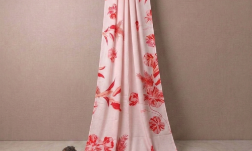 Satin Peach Pink Floral Saree