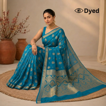 Dyeable Boota Jaquard Crepe Saree with Heavy Pallu