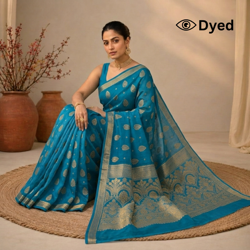 Dyeable Boota Jaquard Crepe Saree with Heavy Pallu