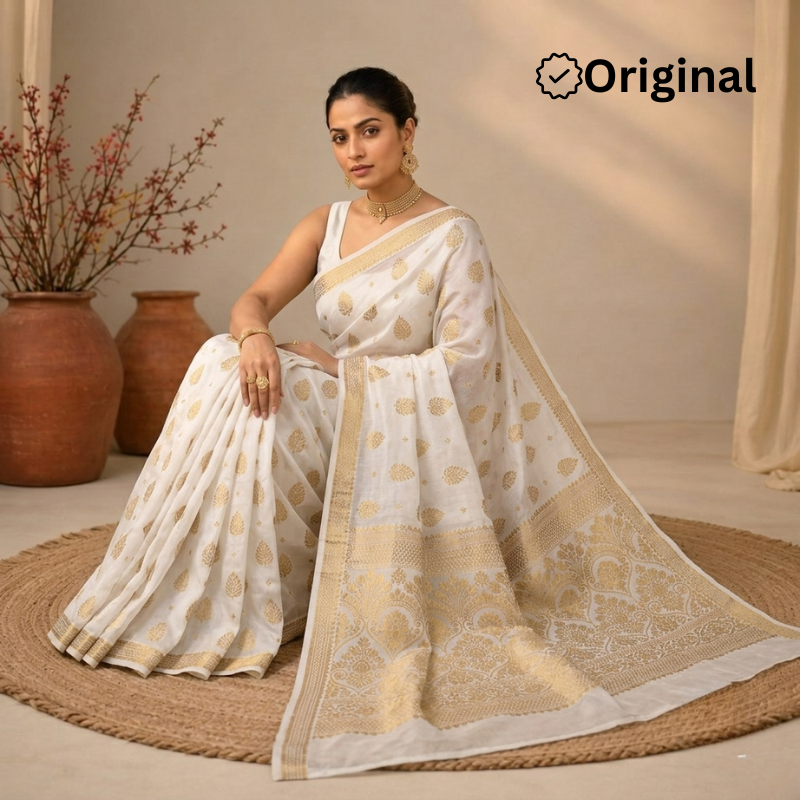 Dyeable Boota Jaquard Crepe Saree with Heavy Pallu
