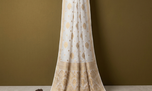 Dyeable Boota Jaquard Crepe Saree with Heavy Pallu
