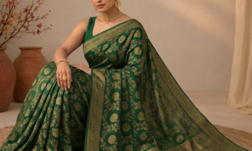 Dyeable Floral Jaal Jaquard Gerogette Saree with Heavy Pallu