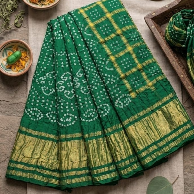 Green Bhandej Gajji Silk Saree 1