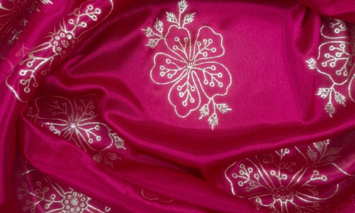 Pink foil work on satin 1