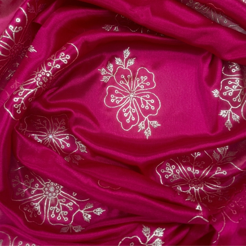 Pink foil work on satin 1