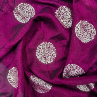 Floral Boota Silver Foil Work on Nylon Fabric