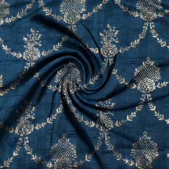 Floral Leaf Pattern Silver Foil Work Viscose Fabric